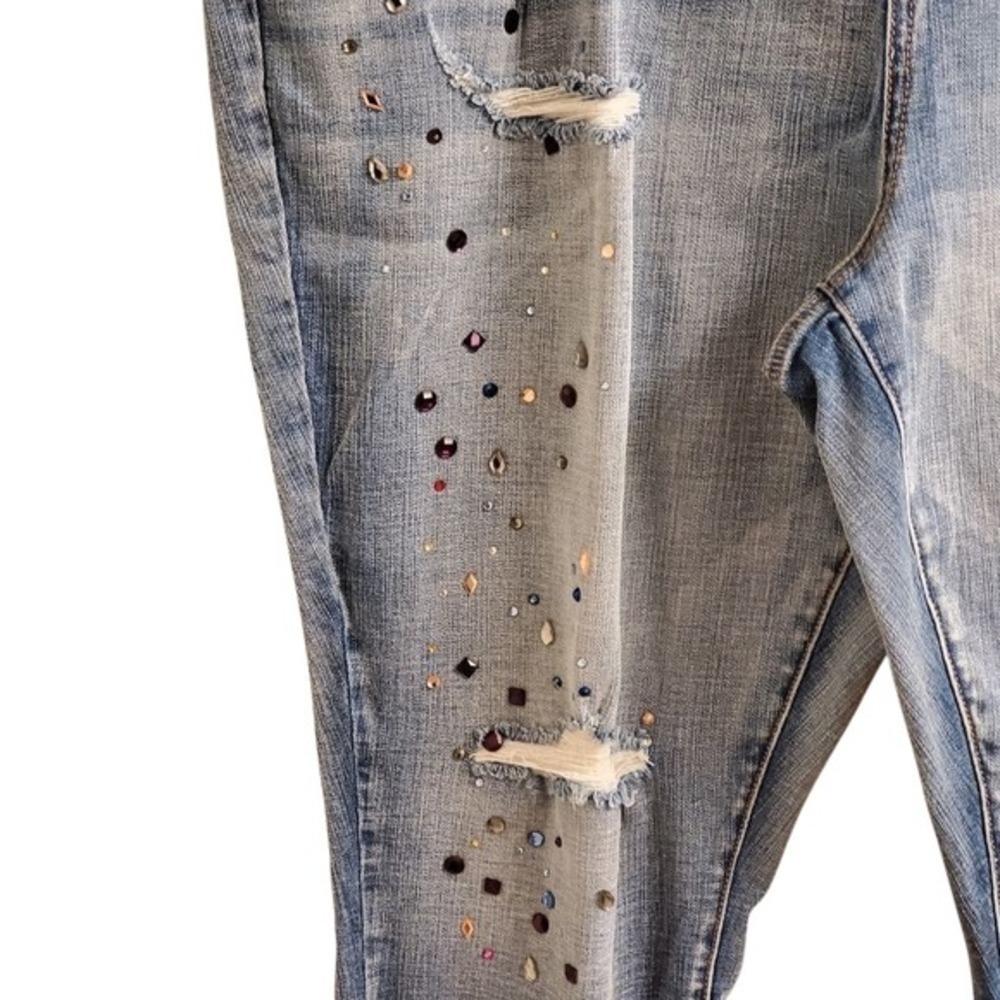 Copperflash 22W High Rise Skinny Jeans Light Wash Rhinestone Distressed NEW - Picture 5 of 9